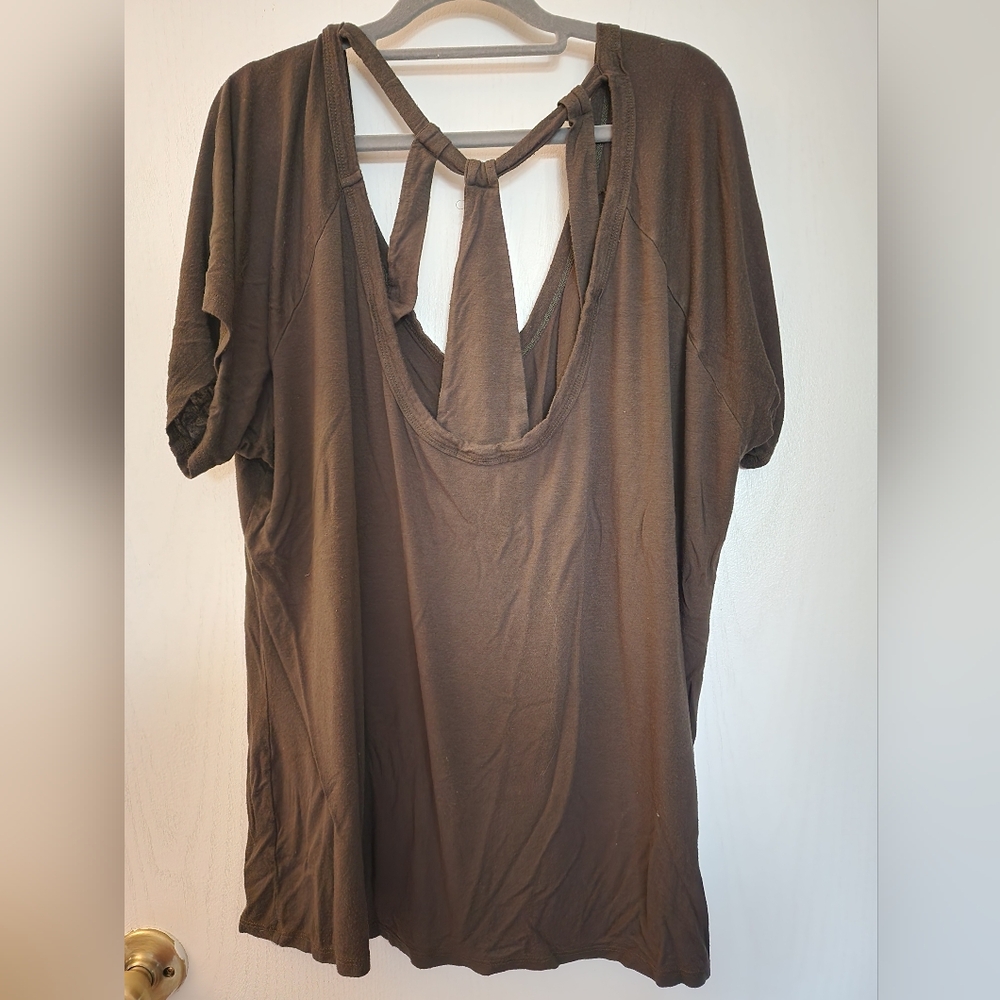 Olive Green Open Back Raglan Top 2X